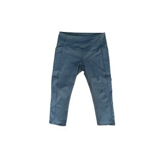 Zella Womens High Waist Cropped Leggings Slate Blue Side Pockets Size Large